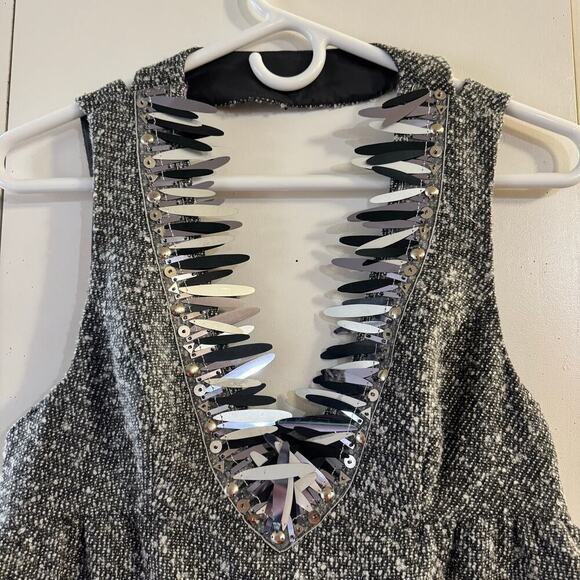 Anna Sui for Target Metallic Grey Boucle V-Neck Shift Mini Dress Size 3 - Picture 8 of 12